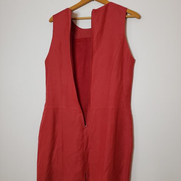 Barami Viscose Linen Rust Colored Sleeveless Shift Dress Embellished Pockets 12 - Picture 5 of 11